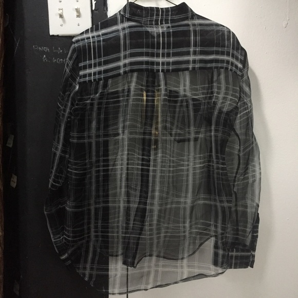Elizabeth and James Sheer Silk / Chiffon Plaid Boyfriend Shirt - Picture 2 of 5